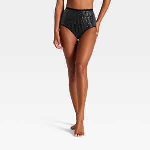 wild fable Black Sequin High-Waist Bikini Bottoms